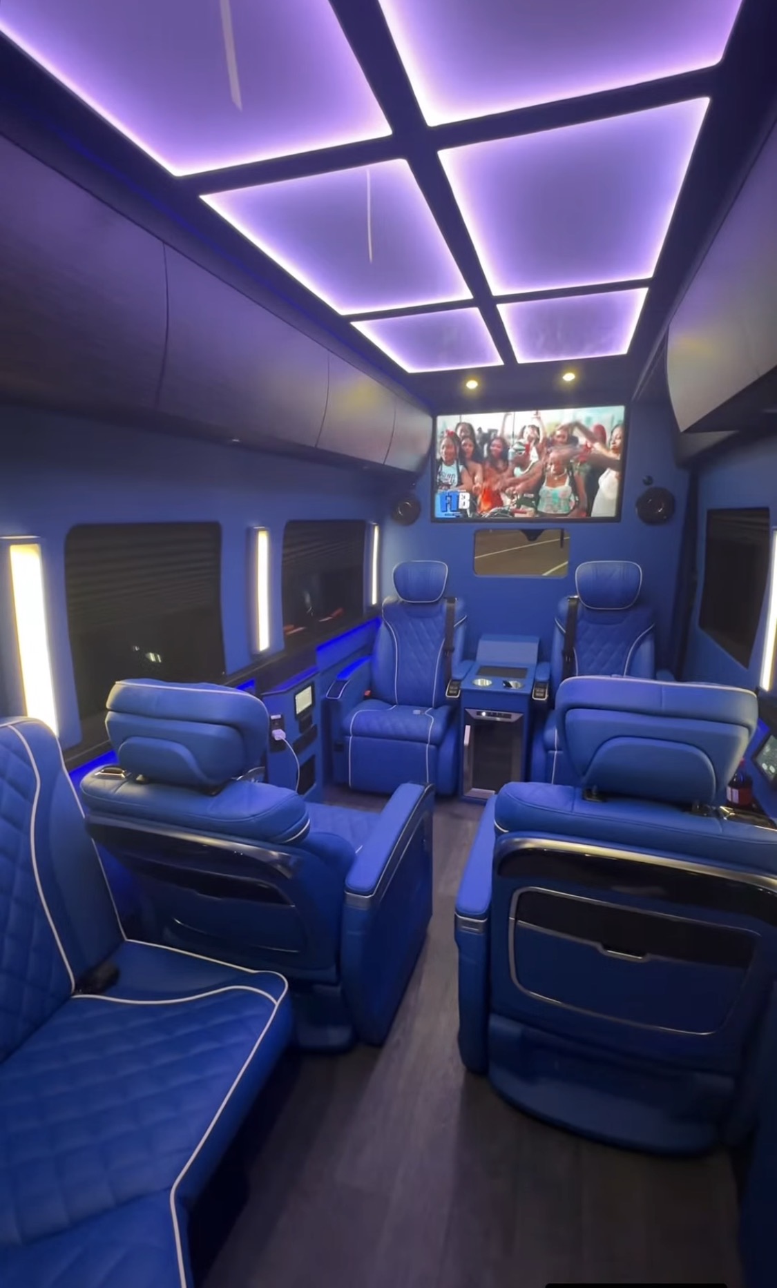 Electric blue leather VIP Sprinter interior